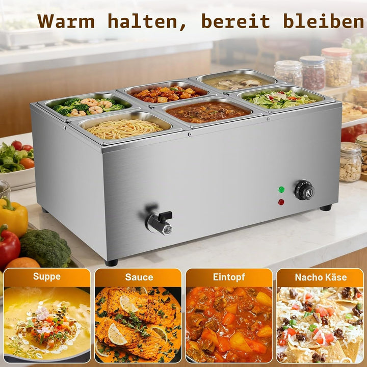 TAIMIKO Elektrisches Badezimmer, Edelstahl, 220 V, professionelle Speisew?rmer, Bain Marie mit 6 F?C