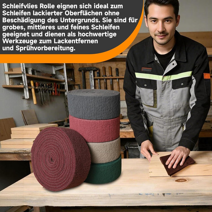 PMIQSA Schleifvlies Rolle 5 m x 95 mm Korn 1000, Schleifpad/Schleiffleece für Holz, Edelstahl, Metal