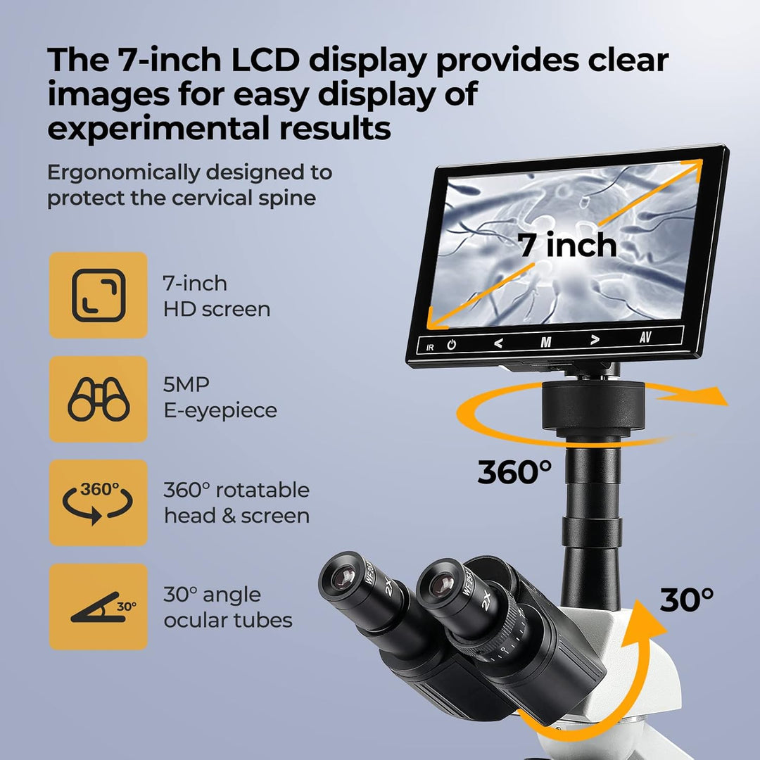 Vabiooth Laborkomplexes Trinokulares Mikroskop mit 40X-2000X Vergrösserung und 5MP 7-Zoll LCD-Bildsc