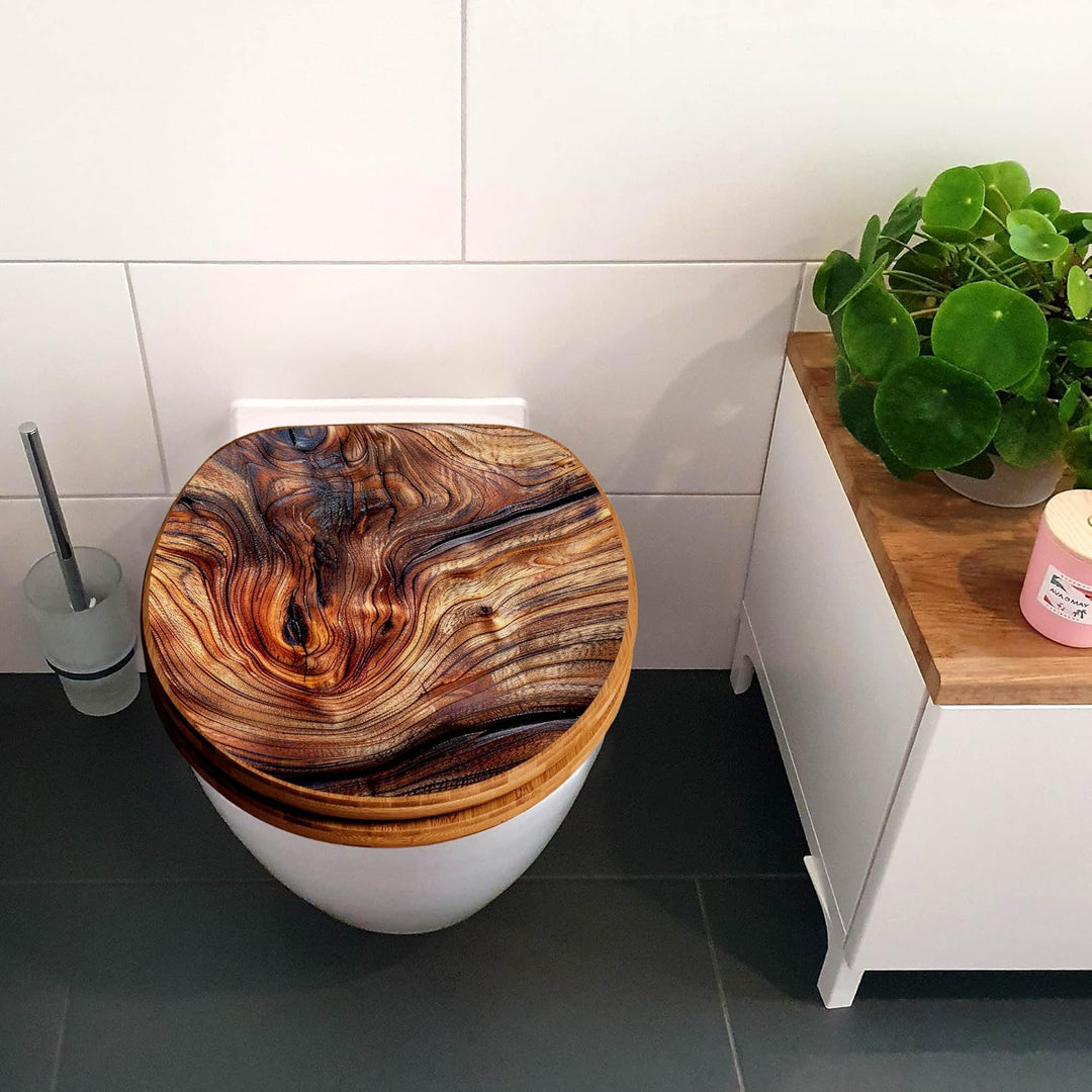 banjado Design WC Sitz Bambus Absenkautomatik 45,8x37,5cm - Toilettendeckel mit Absenkautomatik Holz