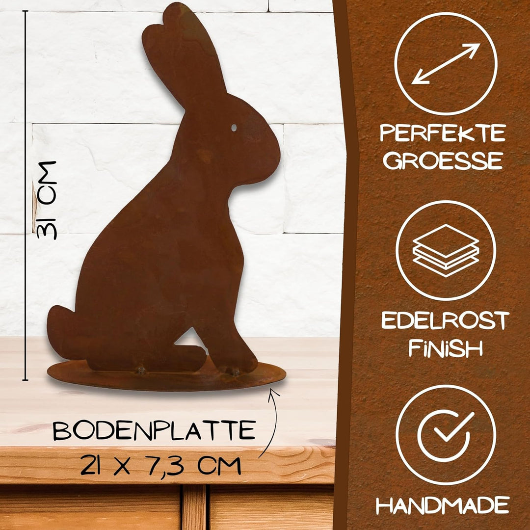 Rostikal Edelrost Osterhase 31cm - Wetterfeste Vintage-Gartendeko für das Osterfest im Shabby-Chic-S