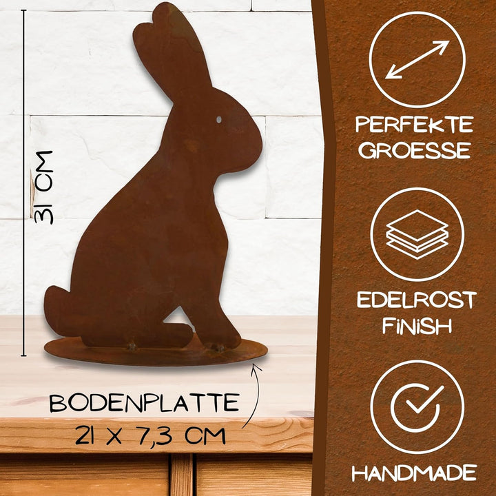 Rostikal Edelrost Osterhase 31cm - Wetterfeste Vintage-Gartendeko für das Osterfest im Shabby-Chic-S