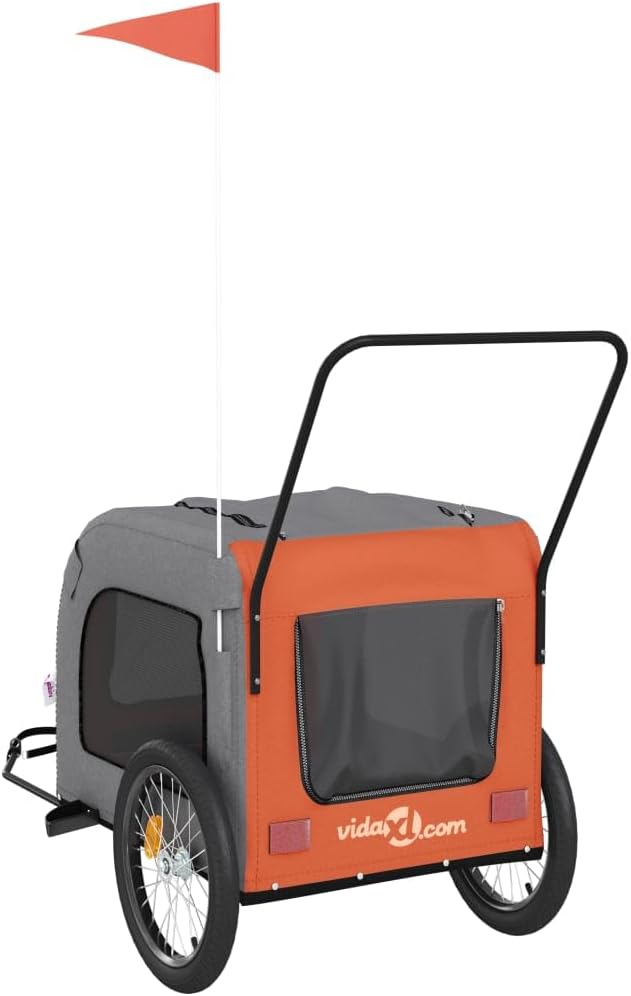 vidaXL Fahrradanhänger Hunde Schwarz und Grau Oxford-Gewebe und Eisen Orange 68 x 134 x 73 cm, Orang
