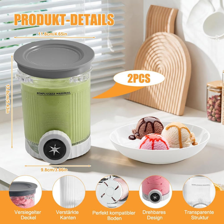 ASOFTY 2 Stück Behälter für Ninja Swirl, 480ml Eisbehälter Becher mit Deckel Kompatibel mit Ninja Cr