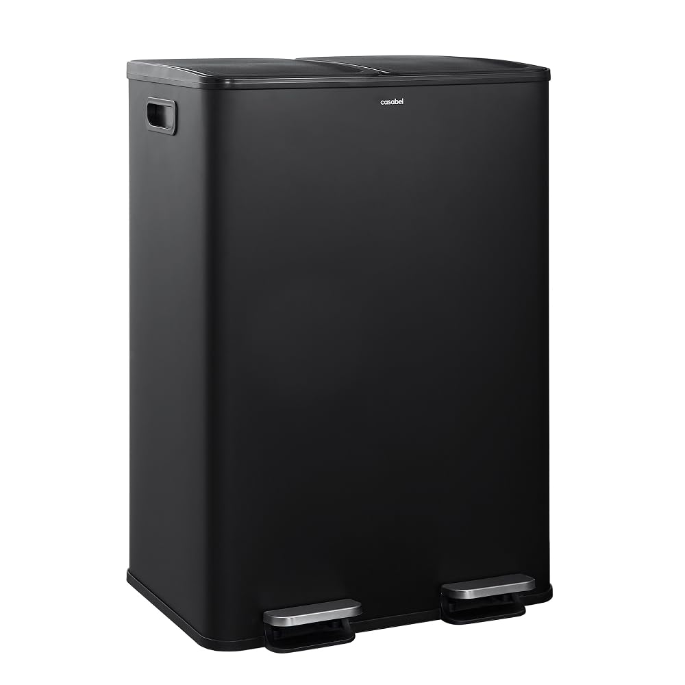 CASABEL Selektiver Sortierbehälter für Küchenabfälle 60L - 2 x 30 Liter, Doppelfächer, schwarzer Ede