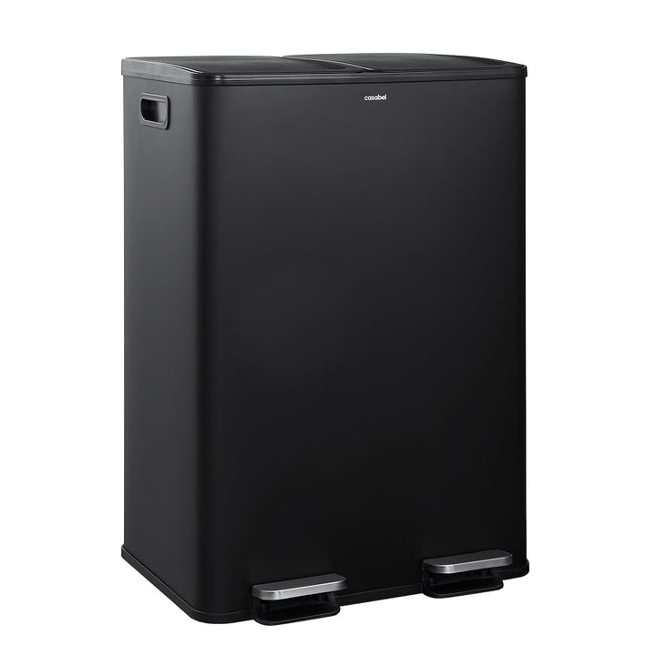 CASABEL Selektiver Sortierbehälter für Küchenabfälle 60L - 2 x 30 Liter, Doppelfächer, schwarzer Ede