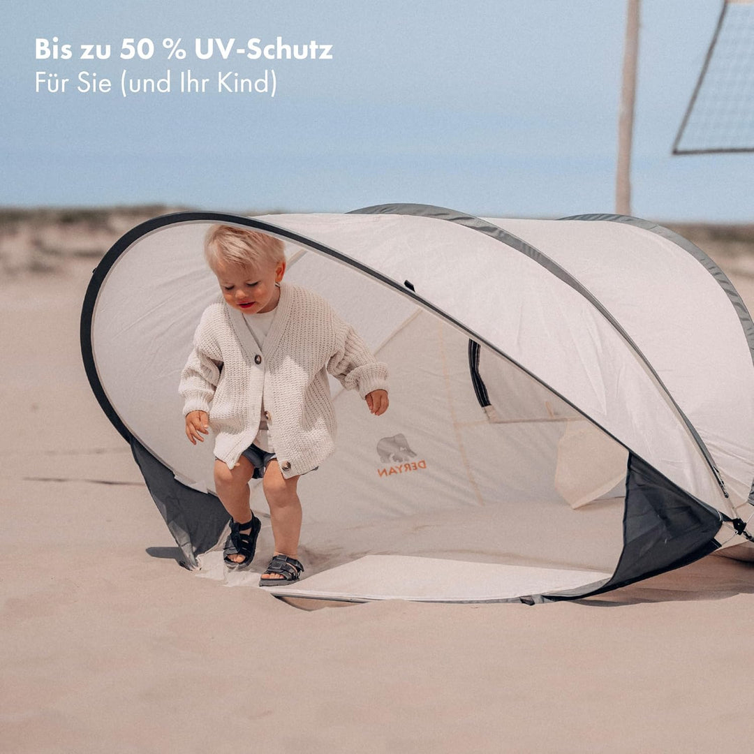 Deryan Strandmuschel Pop Up Strandzelt XXL - Strandzelt für Erwachsen, Kinder und Baby - 2-4 Persone