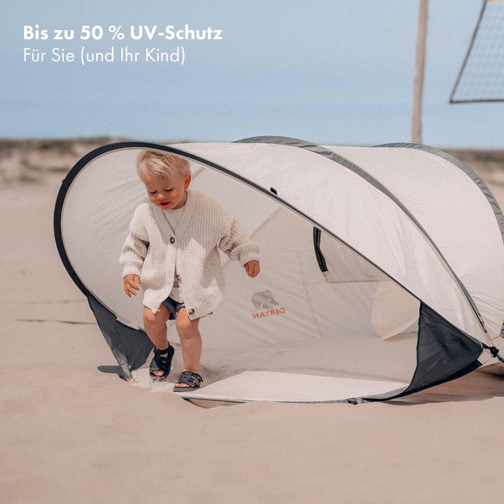 Deryan Strandmuschel Pop Up Strandzelt XXL - Strandzelt für Erwachsen, Kinder und Baby - 2-4 Persone