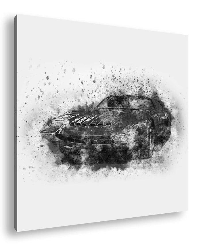 Roter Firebird Format: 60x60 Effekt: Schwarz&Weiss als Leinwandbild, Motiv fertig gerahmt auf Echtho