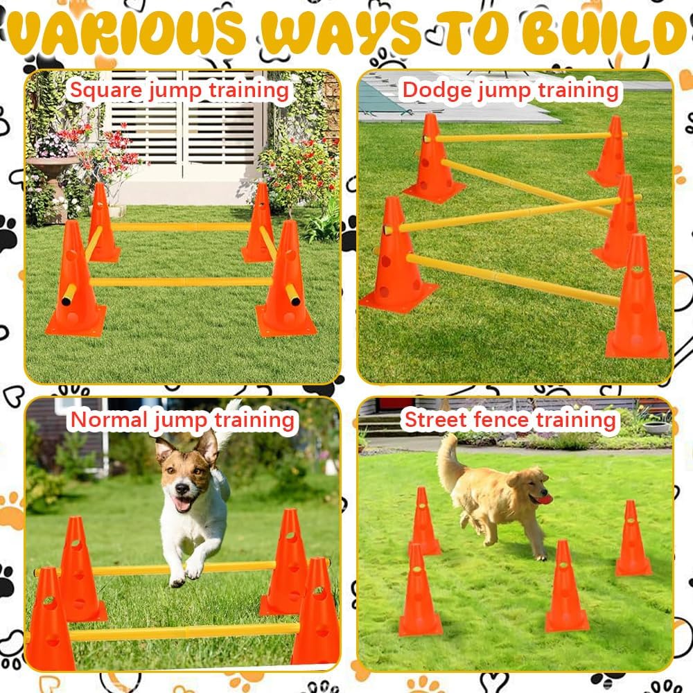 Agility Set Hunde, Steckhürden Set für Hunde, Kinder Agility Hürden mit 8 Kegel 23cm Höhe + 4 Stange