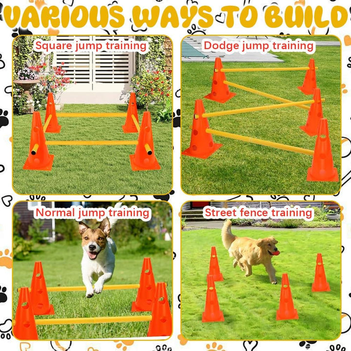 Agility Set Hunde, Steckhürden Set für Hunde, Kinder Agility Hürden mit 8 Kegel 23cm Höhe + 4 Stange