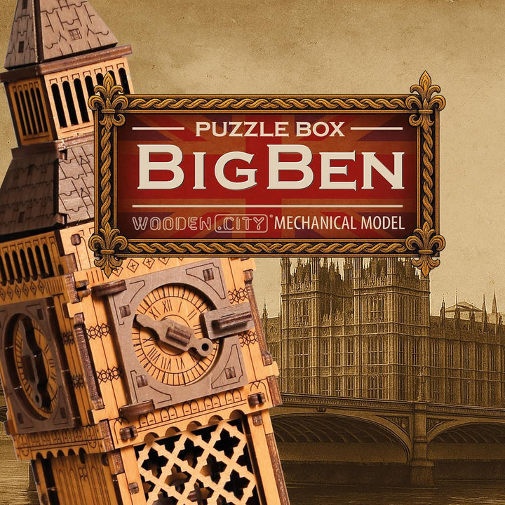 Holzpuzzle Box Big Ben - 3D Holzpuzzle für Erwachsene | Escape Room Challenge | Cluebox Style Holz T