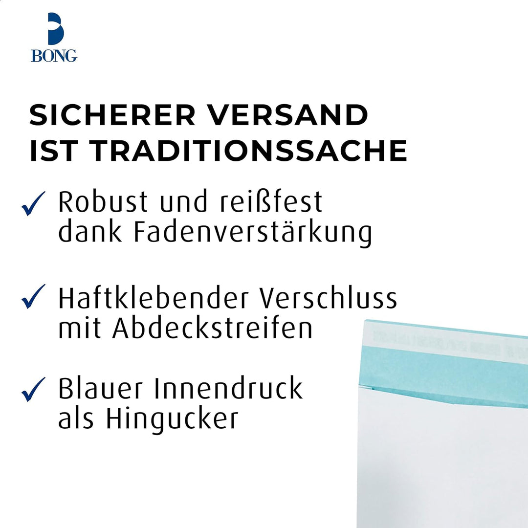 Bong Faltentasche B4 (125 Stück), haftklebende Faltentaschen mit Klotzboden, fadenverstärkte weisse