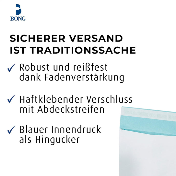 Bong Faltentasche B4 (125 Stück), haftklebende Faltentaschen mit Klotzboden, fadenverstärkte weisse