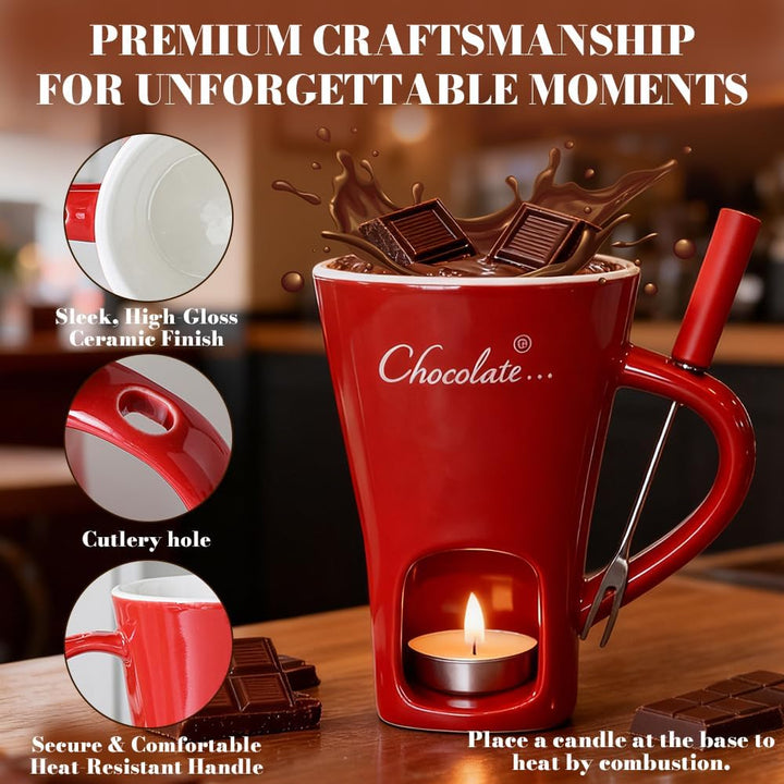 Schokofondue Tasse Set, Keramik Schokoladenfondue Tasse mit Gabel, 130ML Schoko Fondue Tassen, Persö