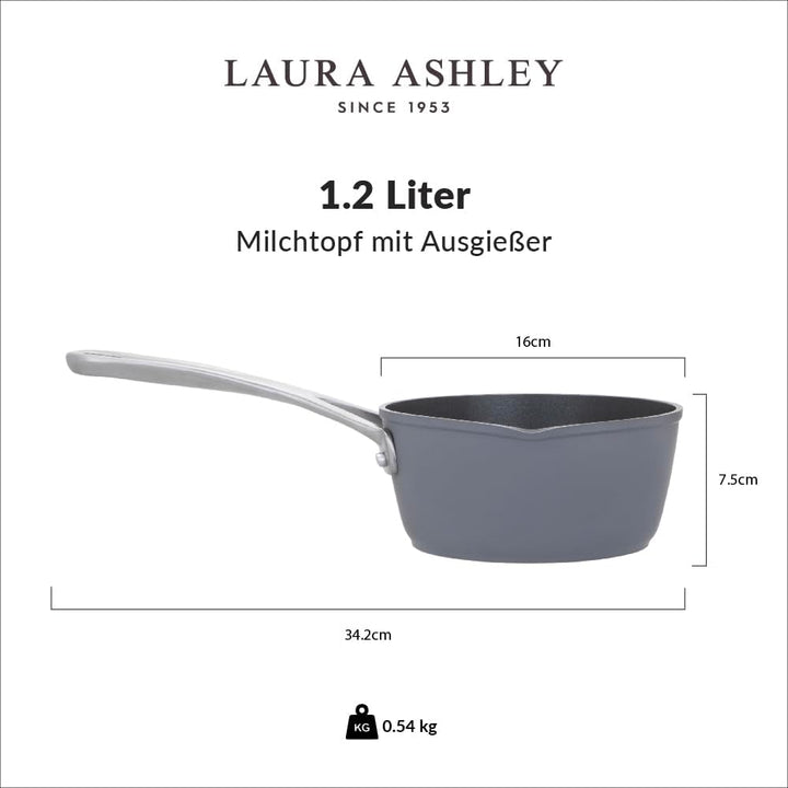 Laura Ashley 16cm Antihaft-Milchtopf mit Ausgiesser - 1,2 Litre Haltbarer PFOA/PFAS-Freier Milchtopf