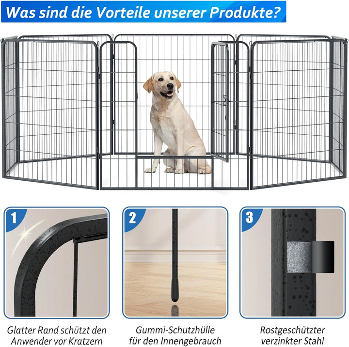 QianRuiDa Welpenauslauf 80 cm hoch 8-teilig Freilaufgehege für Hunde Hundezaun Hundelaufstall Freige