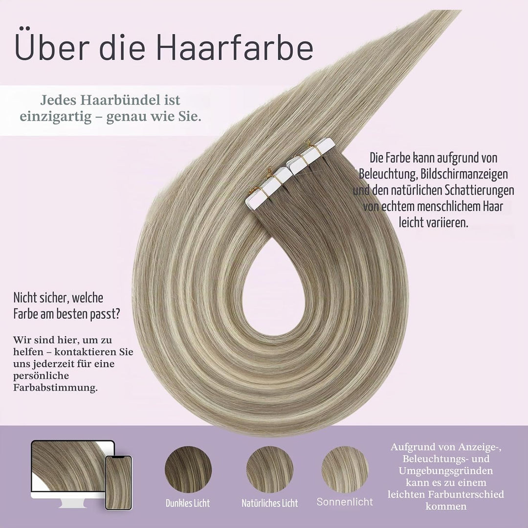 Fshine Tape in Extensions Echthaar 30cm 30g 20 Stücke Haarverlängerung Echthaar Tape in Extensions B