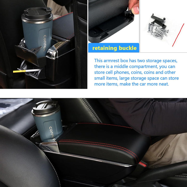 Auto Armlehnen für Corsa D 2006-2014 Doppelschicht Mittelkonsole Grosse Aufbewahrungsbox Schwarz mit