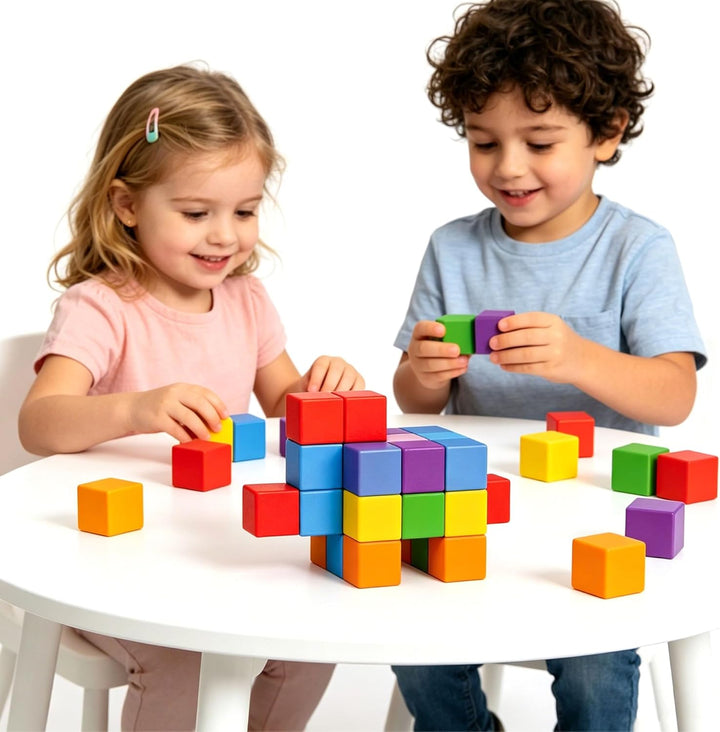 Magnetische Lernwürfel, 32 Stück Magnetbausteine, Lernspielzeug für Kinder ab 3 Jahren, Bunt