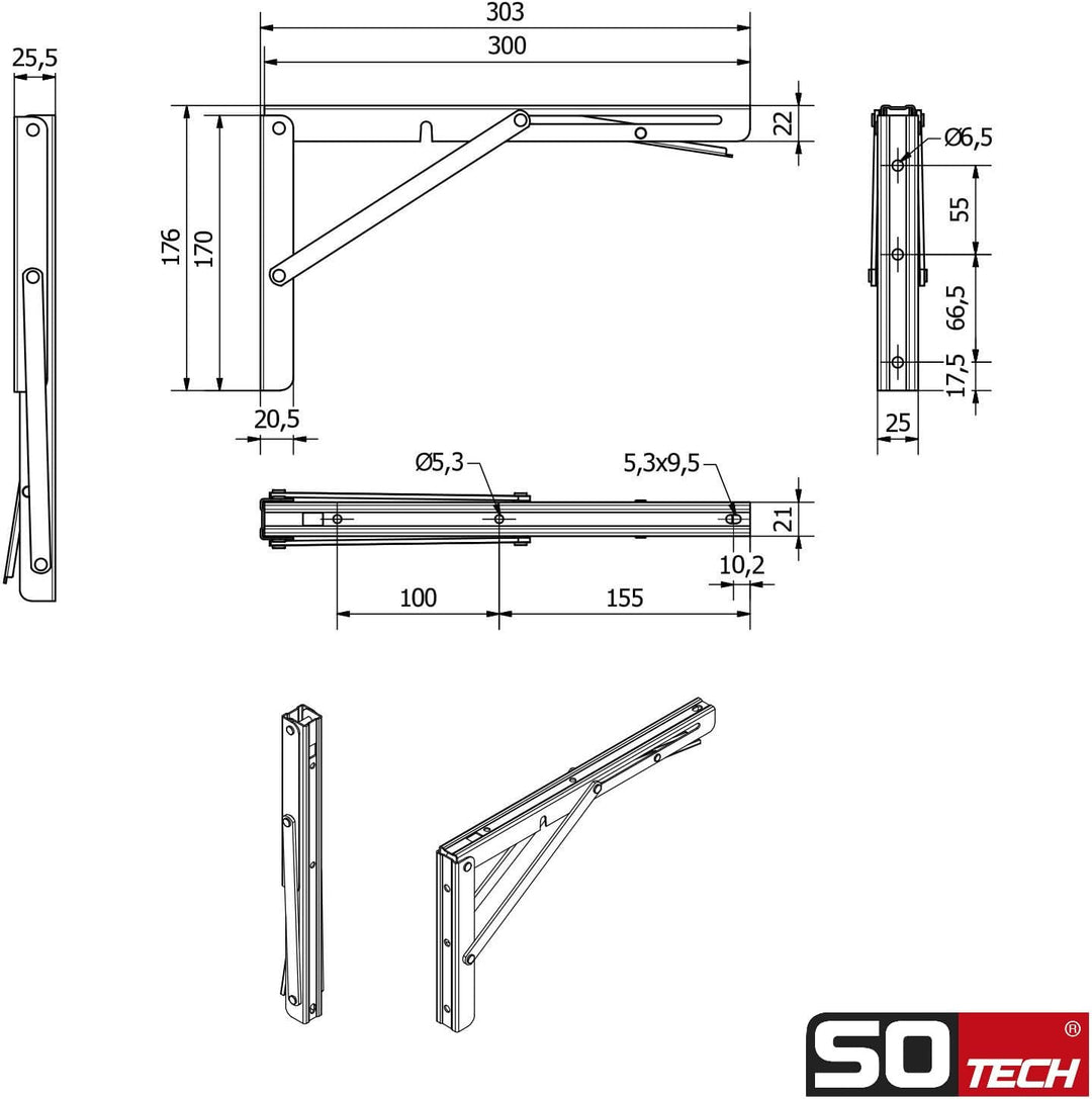1 Paar Schwerlast- Klappkonsolen echt Edelstahl (300 x 175 mm) Tragkraft bis 150 kg, für die Wand-Mo