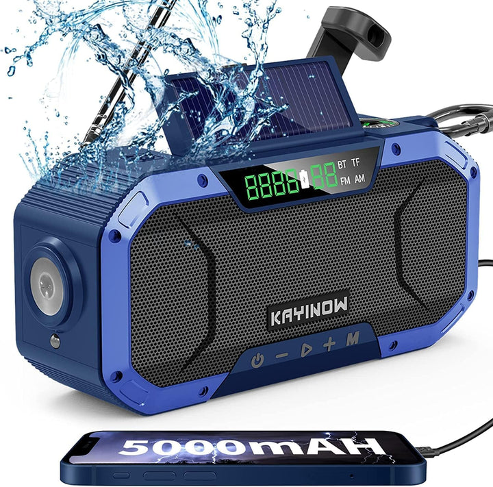 KAYINOW Solar Kurbelradio-Bluetooth Lautsprecher HandyLadefunktion, IPX5 wasserdichtes tragbare klei