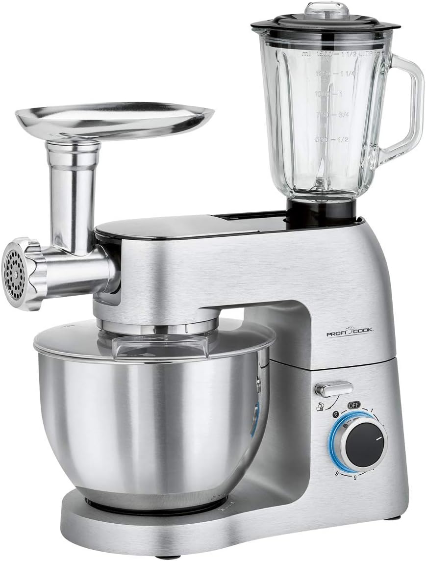 ProfiCook Knetmaschine PC-KM 1189 3in1, Mixer und Fleischwolf in Einem, massives Alu-Druckguss-Gehäu