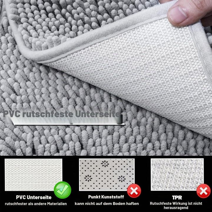 Badematte Set 3 teilig Light Grey, rutschfeste Chenille Badteppiche, Waschbar &amp; Minimalistisch Badvo
