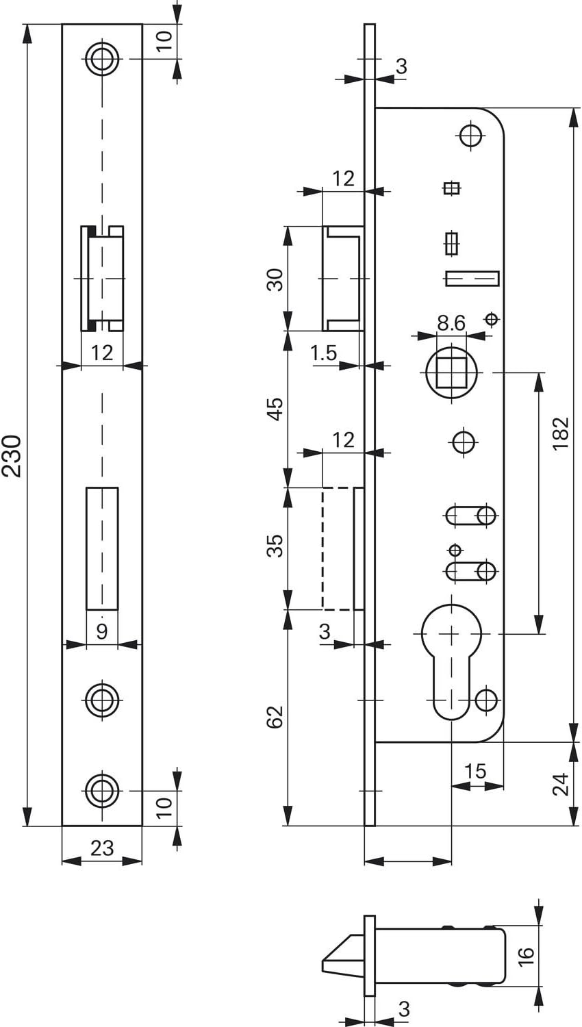 ROTO 223916 Schmalkasten-Schloss 873 | Dornmass: 35 mm | PZ mit Wechsel, 35 mm