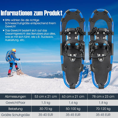 GYMAX 53/63/76 cm Schneeschuhe, leichte Geländeschneeschuhe-Set, 3 in 1 Schneeschuhset mit Trekkings