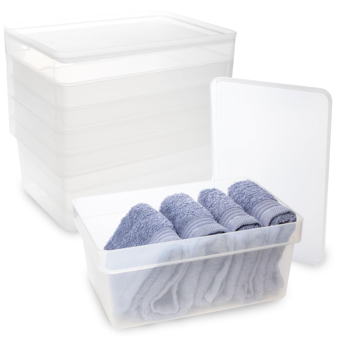 6x Ordnungsbox mit Deckel - stapelbar - milchig-transparent - DINA5 Format - 12 cm hoch | 17x25x12 c