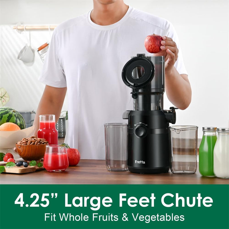 Entsafter Gemüse und Obst Testsieger,Fretta 200W Entsafter Slow Juicer,Entsafter Elektrisch,108-mm F