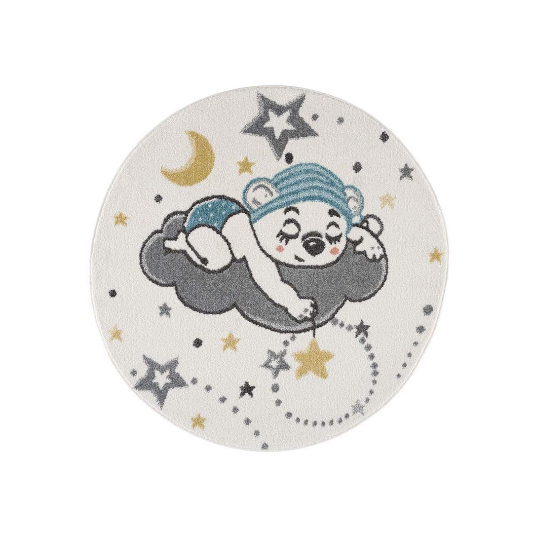carpet city Kinderteppich Kinderzimmer Creme - 120 cm Rund - Nachthimmel Sterne Mond - Kinderzimmert