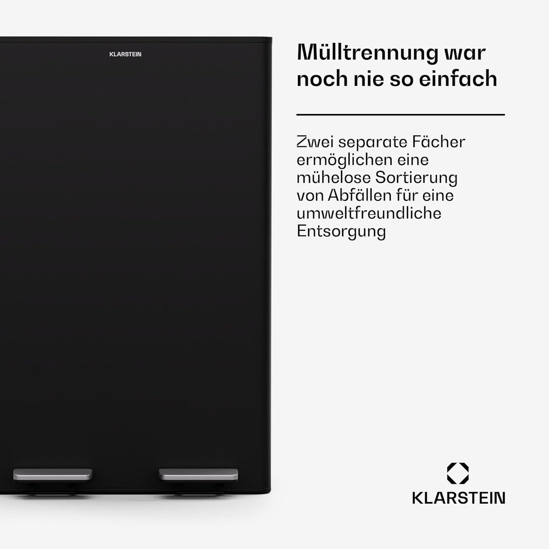 Klarstein EcoVista Mülleimer - 60L Abfalleimer mit 2 Fächern & 3L Kompostbehälter, Soft-Close, Edels