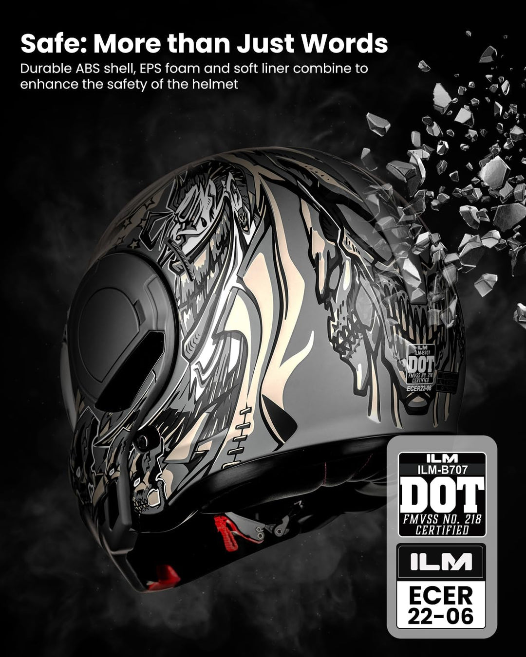 ILM Motorradhelm Integralhelm Klapphelm Fullface Helm Herren Damen ATV UTV mit 180° Umkehrbarer Kinn