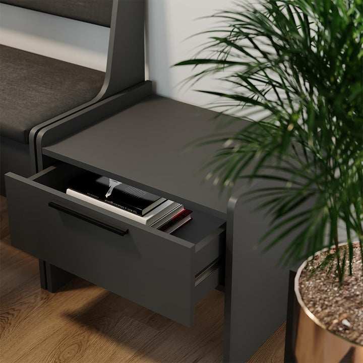 Vicco Esszimmerbank Roman, Anthrazit, 53.5 x 41.1 cm mit 1 Schublade Schwarz Hocker mit 1 Schublade,
