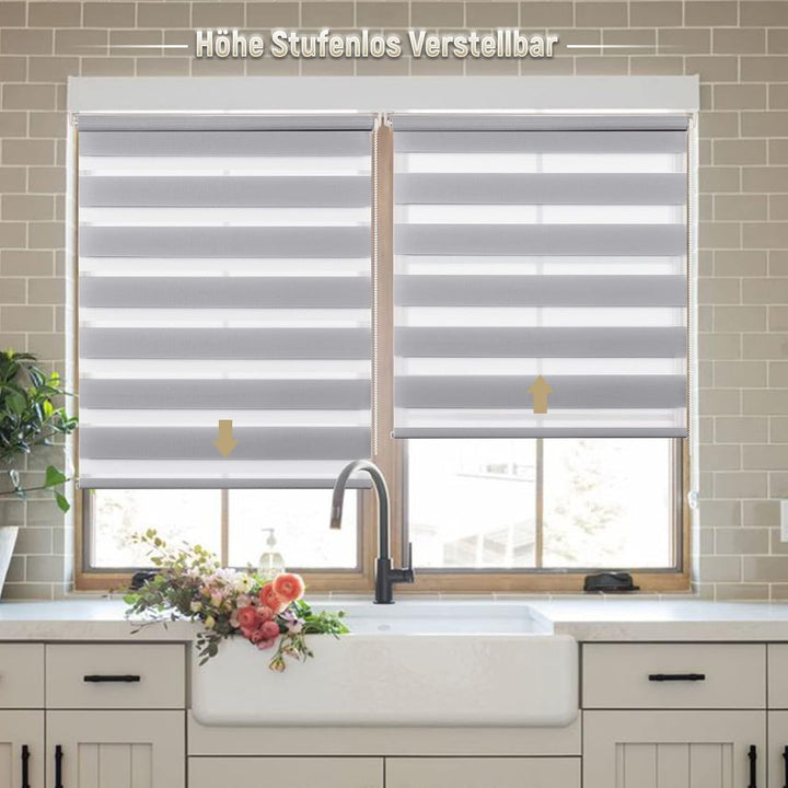 Deswell Doppelrollo Klemmfix ohne Bohren Grau B85 x H110 cm (Stoffbreite 81cm) Rollos für Fenster oh