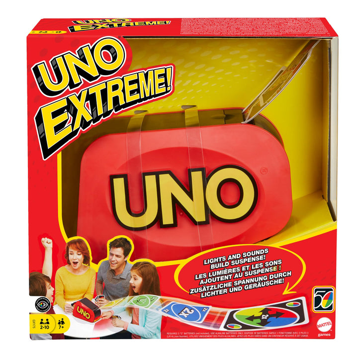 Mattel Games UNO Extreme!, Uno Kartenspiel für die Familie, mit Kartenwerfer, Perfekt als Kinderspie