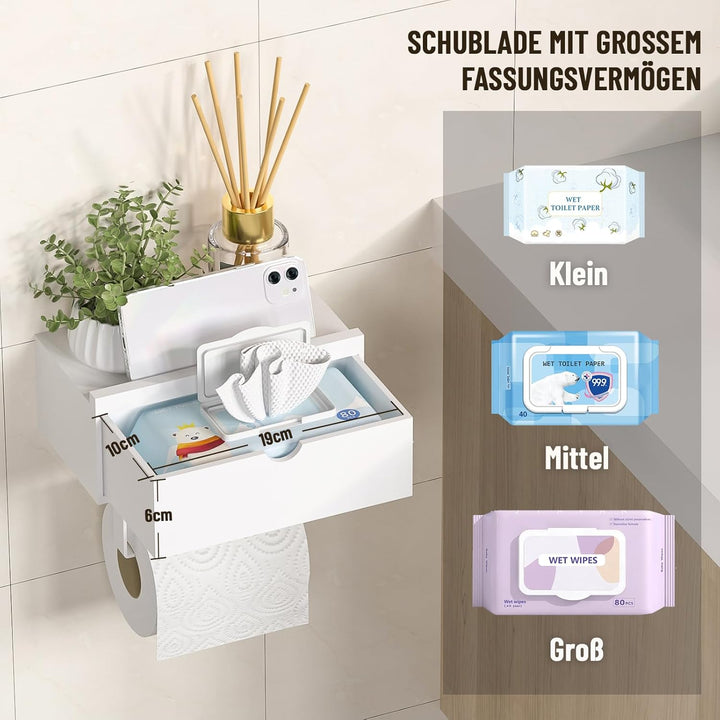 Toilettenpapierhalter Ohne Bohren, Klopapierhalter mit Feuchttücherbox Klorollenhalter mit Ablage Ba