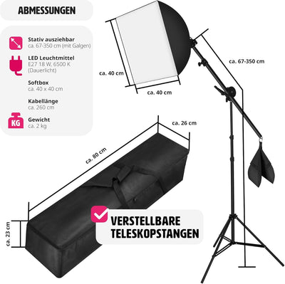 TecTake 800106 Profi Fotostudio Set inkl. Leuchtmittel Softbox, Stativ + Tasche - Diverse Modelle -