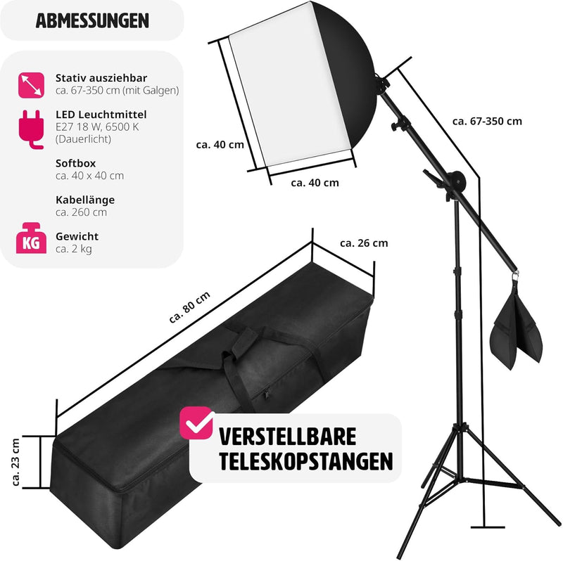 TecTake 800106 Profi Fotostudio Set inkl. Leuchtmittel Softbox, Stativ + Tasche - Diverse Modelle -