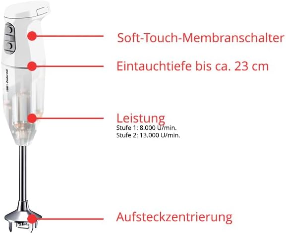 ESGE Zauberstab Cordless, 2500 mAh Li-Ion Akku Stabmixer, Pürierstab, kabellos, bis zu 13.000 U/min,