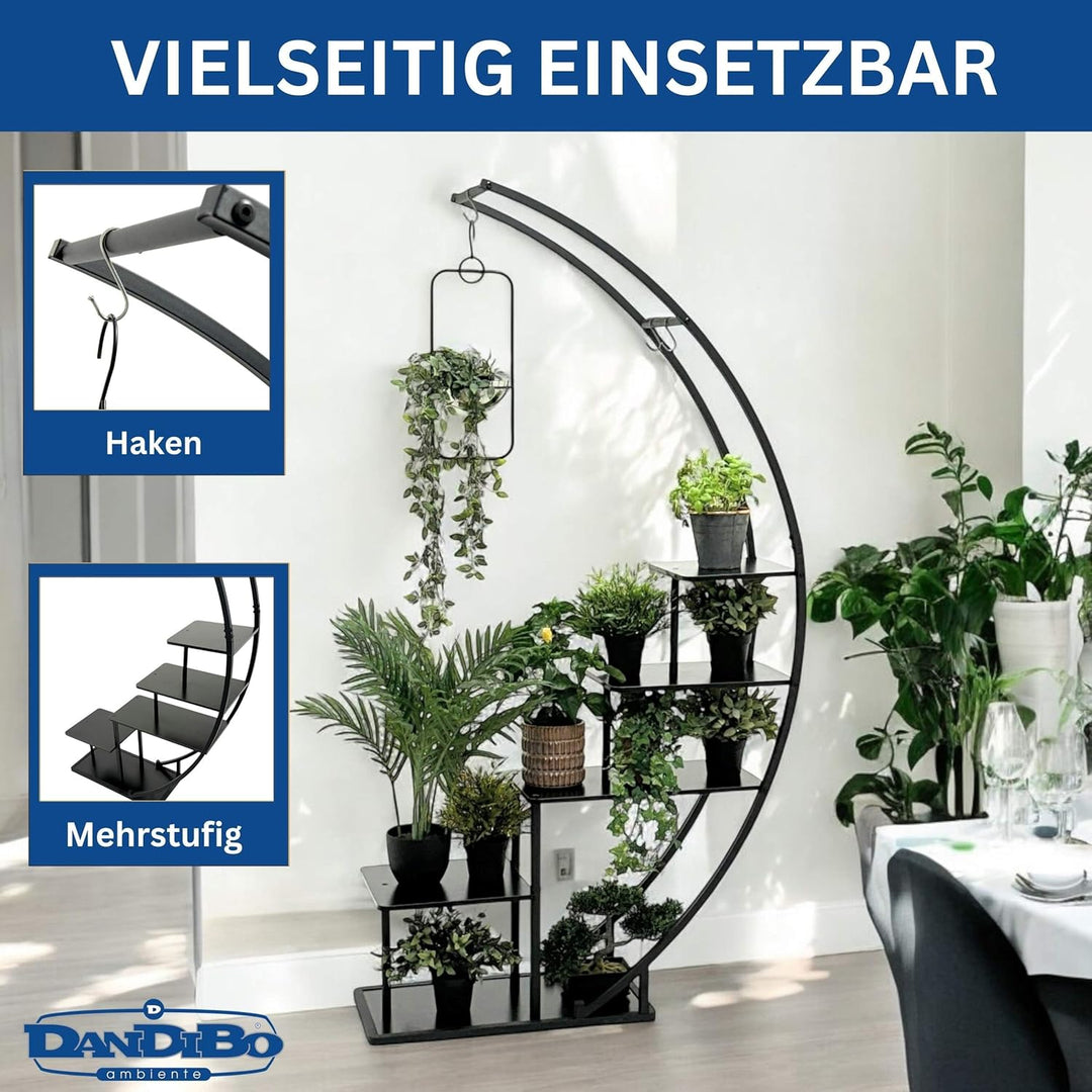 DanDiBo Blumenregal indoor 170 cm Hoch Metall Schwarz Halbrund 96585 Blumentreppe Gross Rund Pflanze