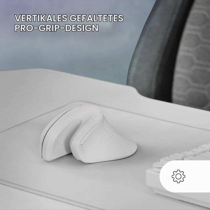 Mars Gaming MMW-ERGOPRO Weiss, Ergonomische Vertikale Kabellose Maus, Gefaltetes Design, Optischer S