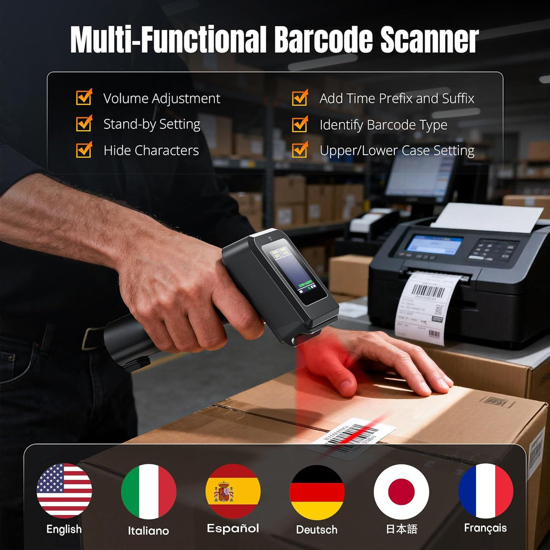 Tera 2D HW006 Barcode-Scanner, kabellos, QR-Code-Scanner mit Bluetooth, Zeitanzeige, Bildschirm, Bat
