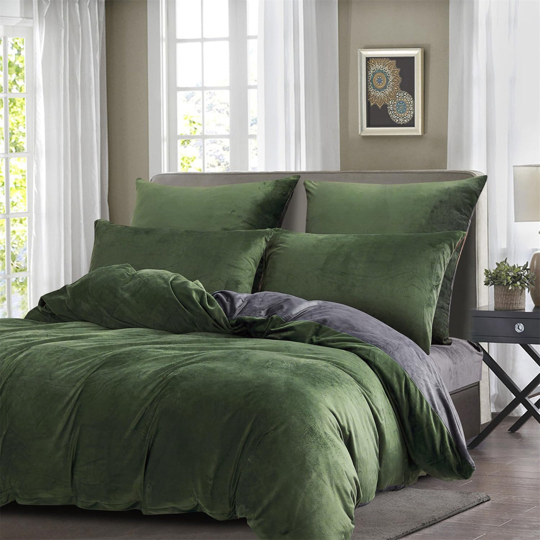 Boqingzhu Plüsch Bettwäsche 200×220cm Biber Grün Salbeigrün Grau Flanell Winter Warm Kuschelig Flaus