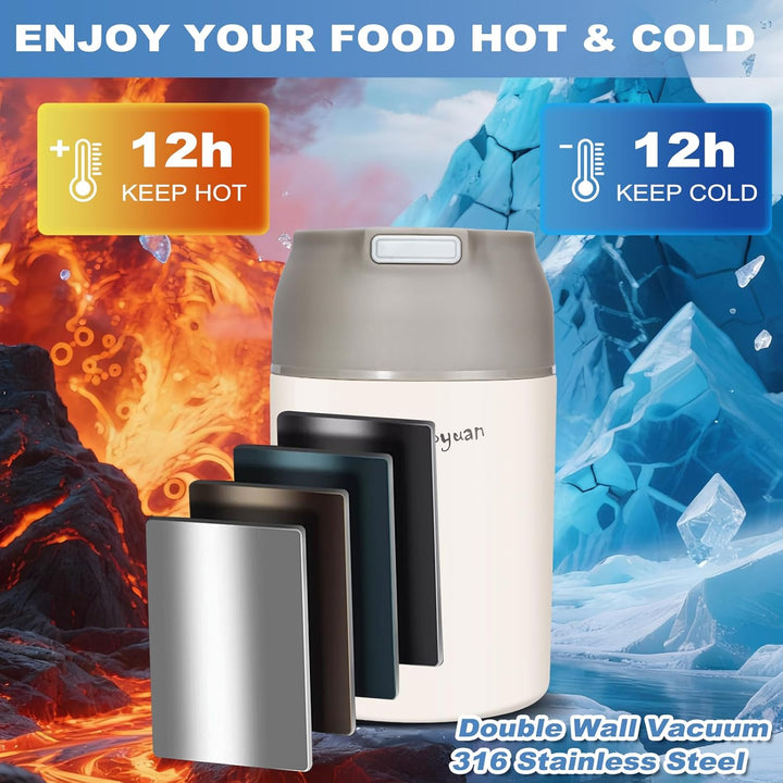 Thermobehälter für Essen, 800ml Edelstahl Thermobecher Essen mit Löffel, 100% auslaufsicher Thermo L