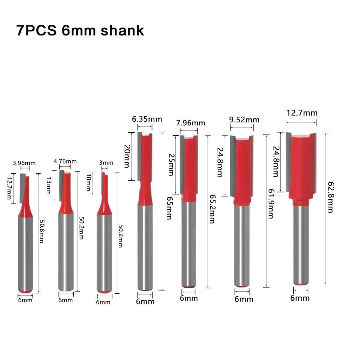 7 Stück Bündigfräser Bits Doppelflöte Gerade Oberfräser 6mm Schaft Fräser für Holzbearbeitung Schlit
