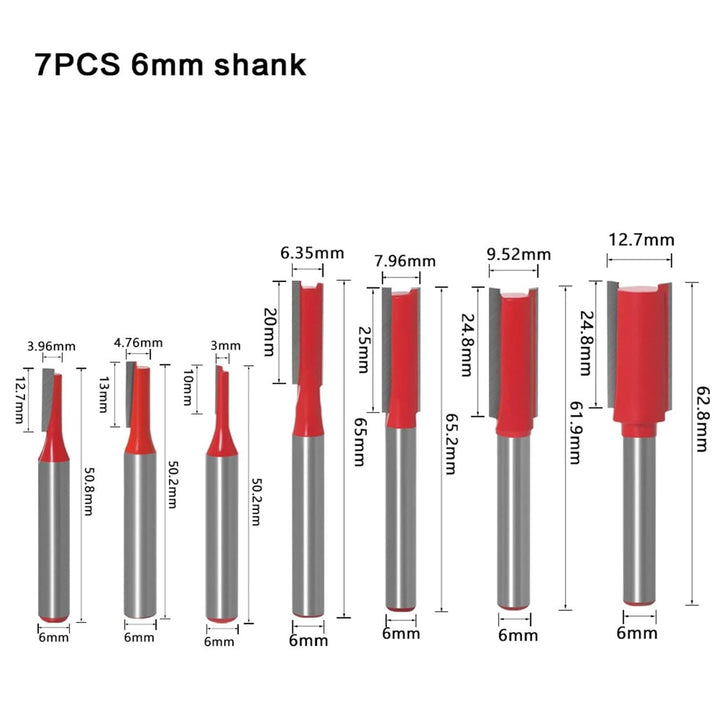 7 Stück Bündigfräser Bits Doppelflöte Gerade Oberfräser 6mm Schaft Fräser für Holzbearbeitung Schlit