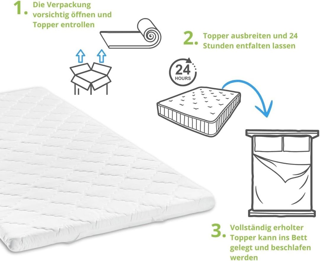 Bodyprotect Matratzenauflage Topper Viscoschaum 140 x 200 x 6 cm, waschbar bis 60 Grad, weiss, Visco